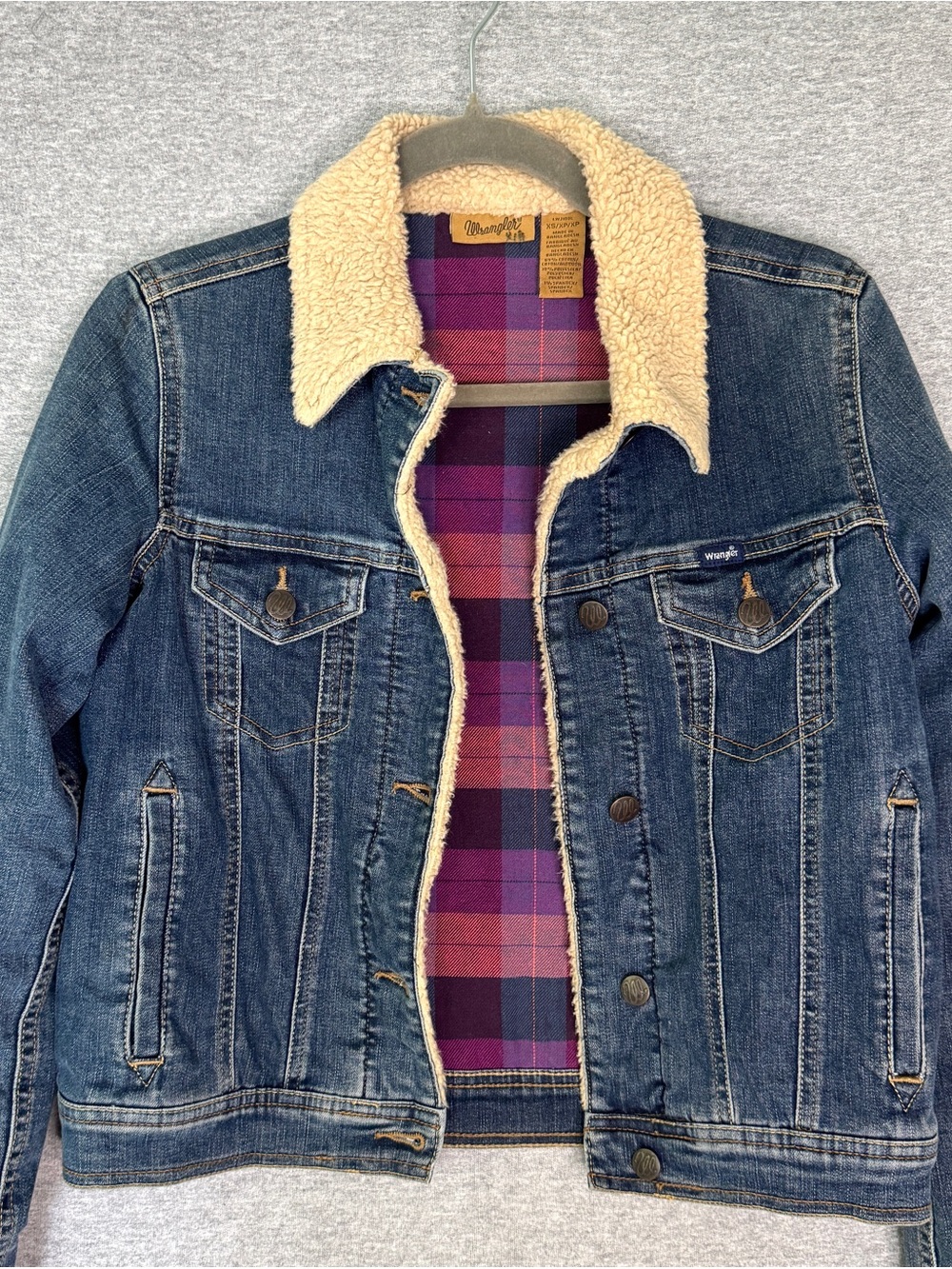 Wrangler Sherpa Denim Jacket Flannel Lined Unisex XS Women's S LW3160L